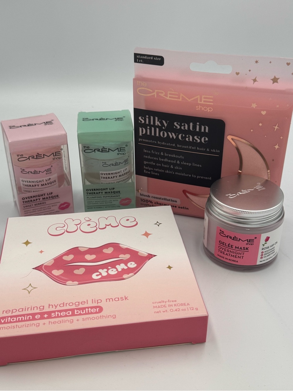 The Crème Shop Sleep Self Care Bundle 5 Pc Lip Masks Pillowcase Gelee Mask NEW